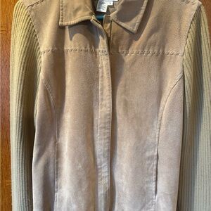 Used Woman's Large Tan Jacket, Leather with ribbed sleeves